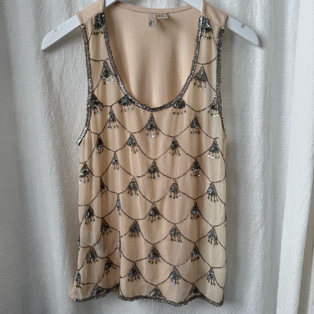 Forever 21 Couture Beaded Scoop Neck Tank Top sz M